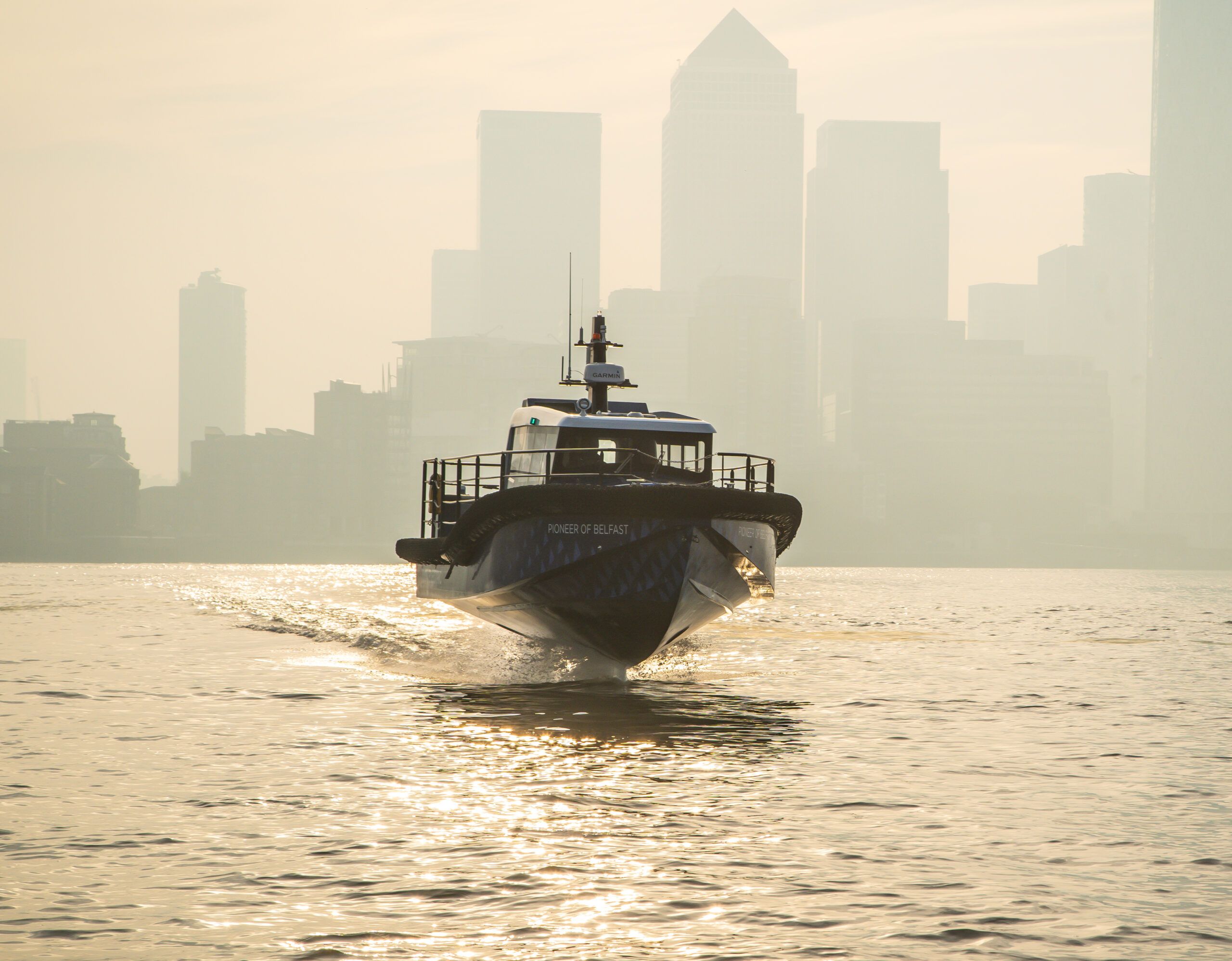 Image of Artemis Technologies EF-12 Workboat foiling at London International Shipping Week