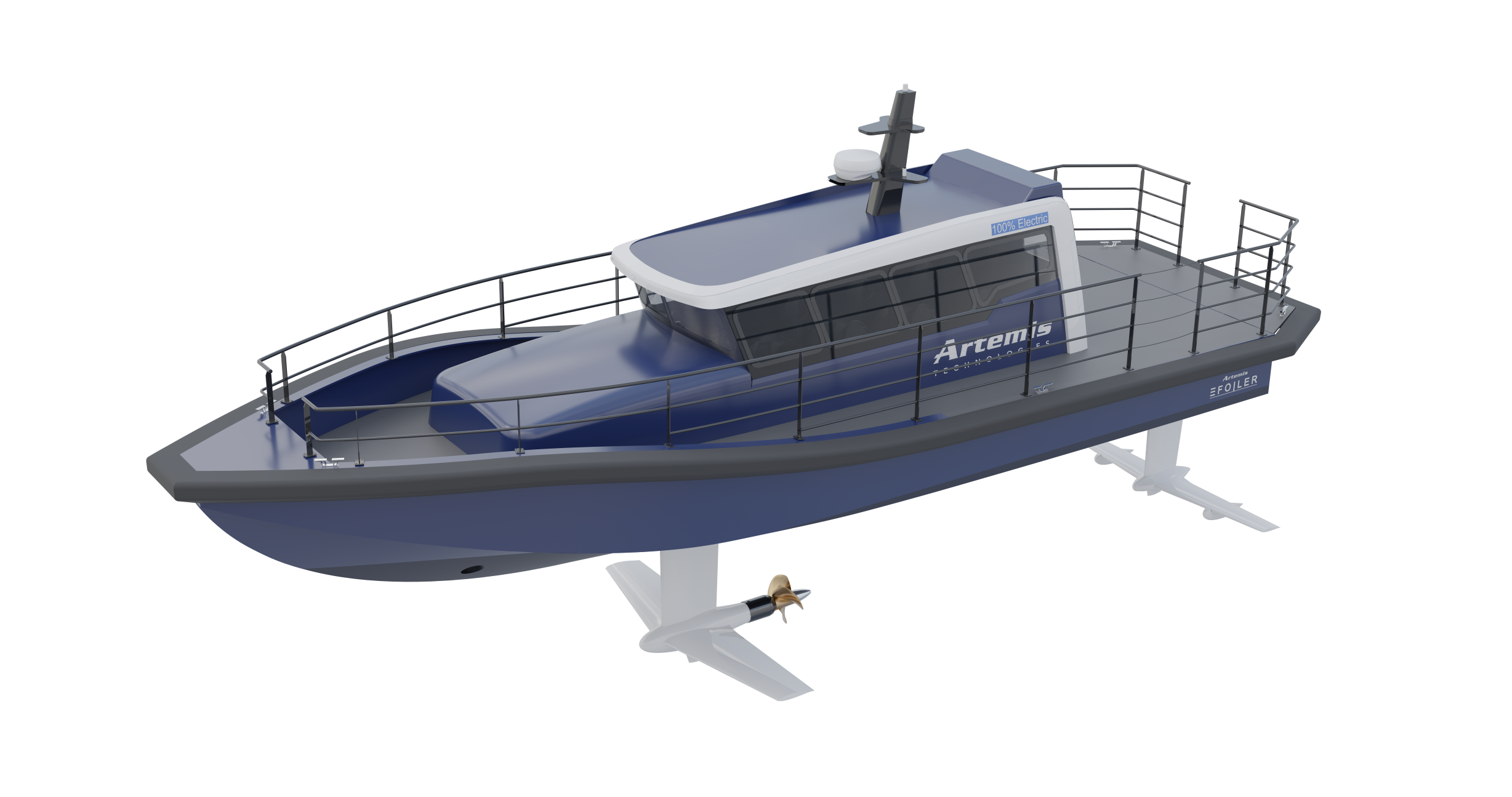Front side of the EF-12 Workboat showing the boat at an angle