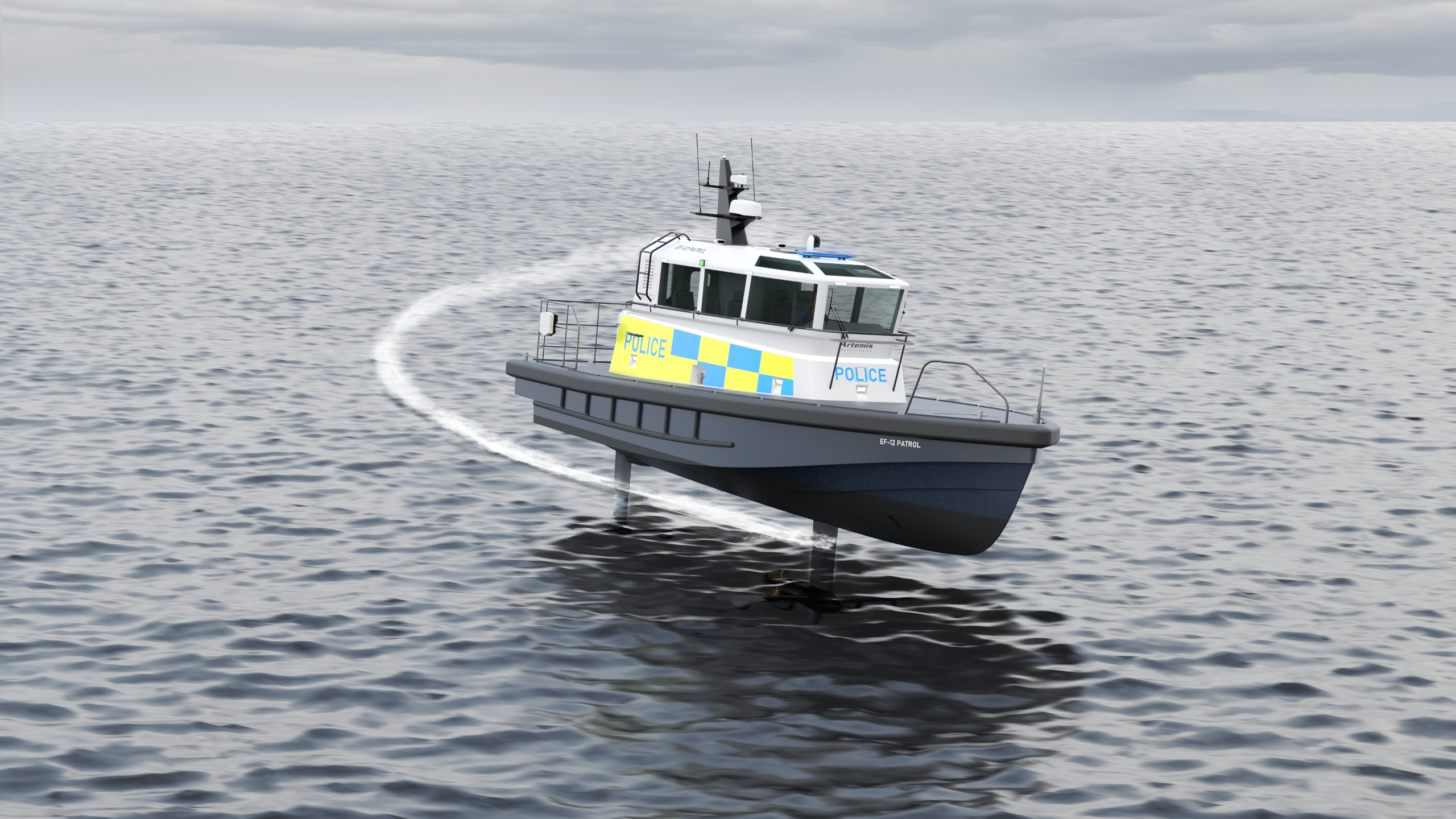 EF-12 Patrol boat making a sharp turn in the sea