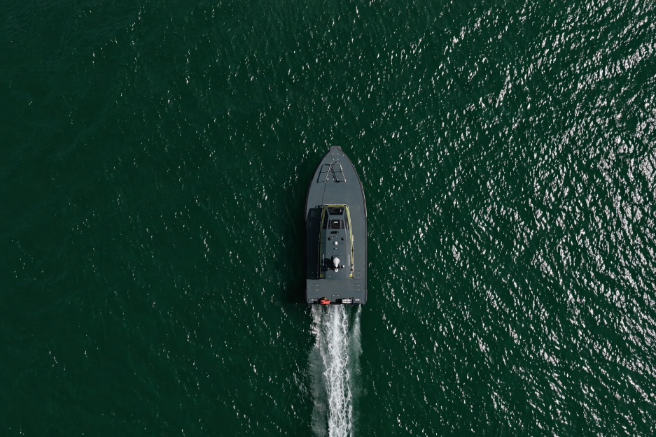 Aerial view of a hydrofoil boat