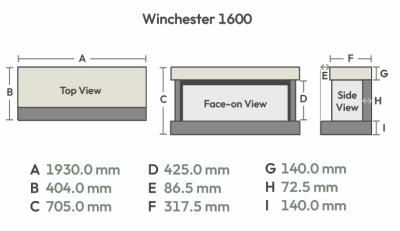 Winchester 1600 dimensions 