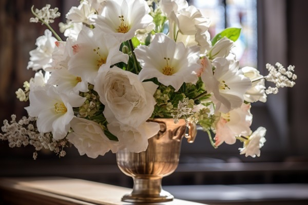 White Flowers In Funeral Chapel
