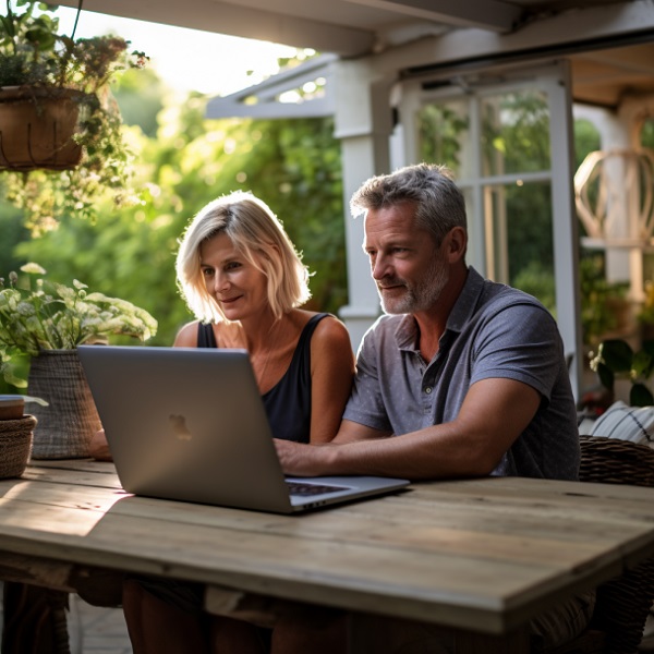 Couple Researching Funeral Payment Plans On Laptop