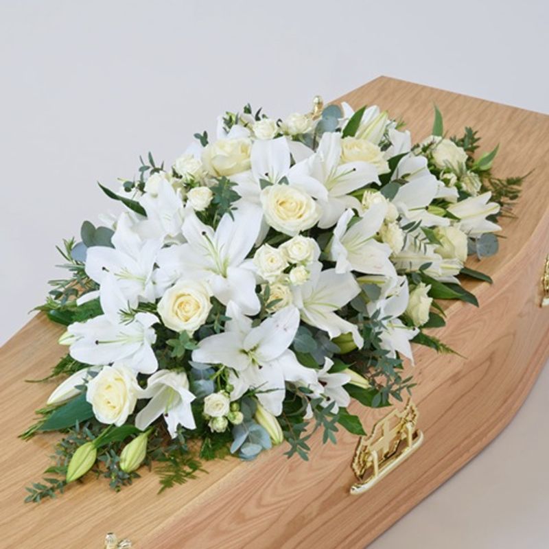 White Rose And Lily Coffin Spray Flowers
