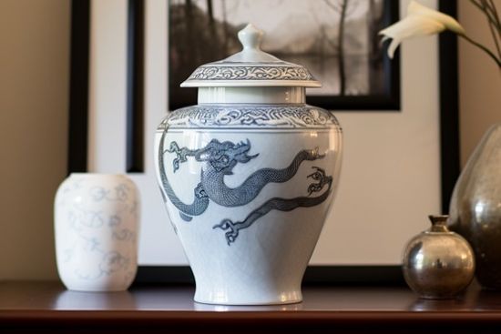 Ceramic Ashes Urn On Shelf