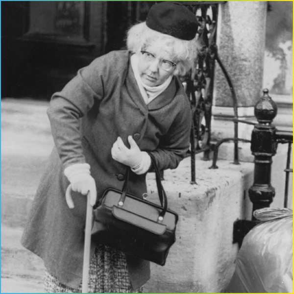 designer Patti Moore disguised as a senior lady