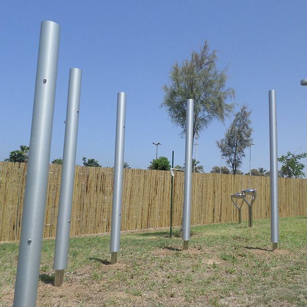 Large Musical Chimes on Music Trail with Outdoor Drums in Background