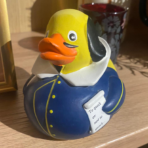 a rubber duck made to look like William Shakespeare